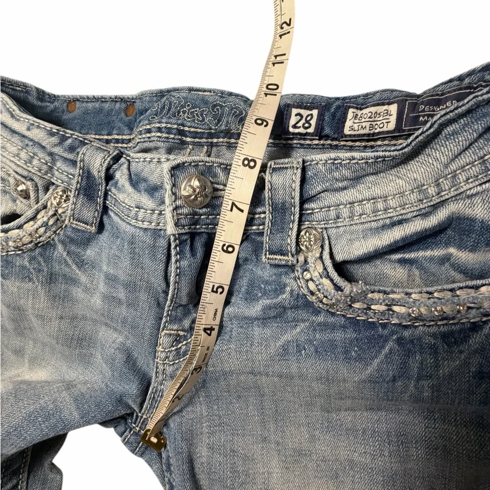 Miss Me Light Wash Embellished Flap Pocket Bootcut Jeans Sz 28 - Picture 13 of 15